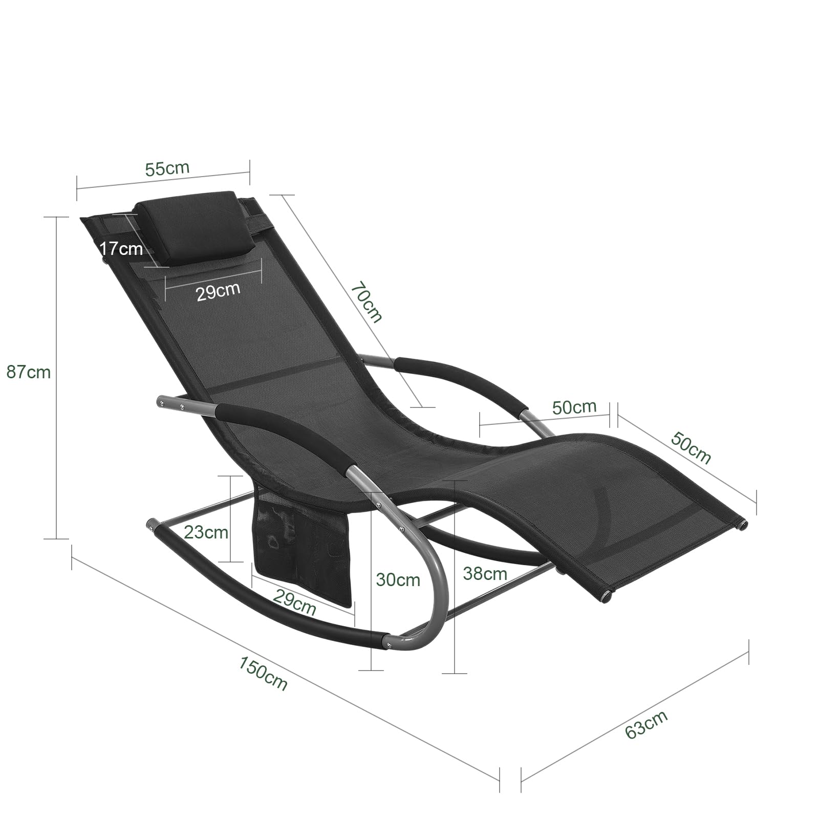 SoBuy Muebles de Jardin Mecedora Silla Tumbona de Exterior Reclinable y Ergonómica Resistente al Clima para Jardín, Terraza y Camping 150 kg de Carga OGS28-SCH