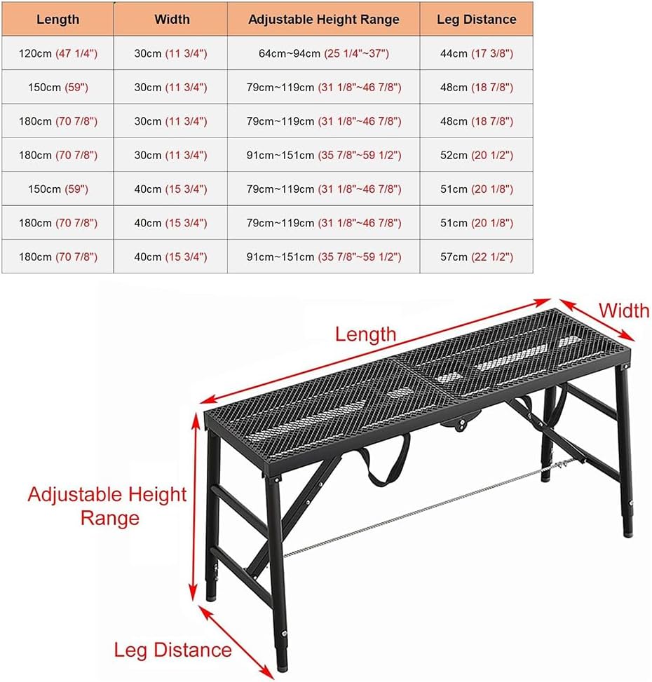 Adjustable Work Platform, Portable Step Stool for Adults with Adjustable Height, Work Bench, Car Wash Carbon Steel Folding Work Platform, Non-Slip Drywall Painting Stool,180 * 40cm