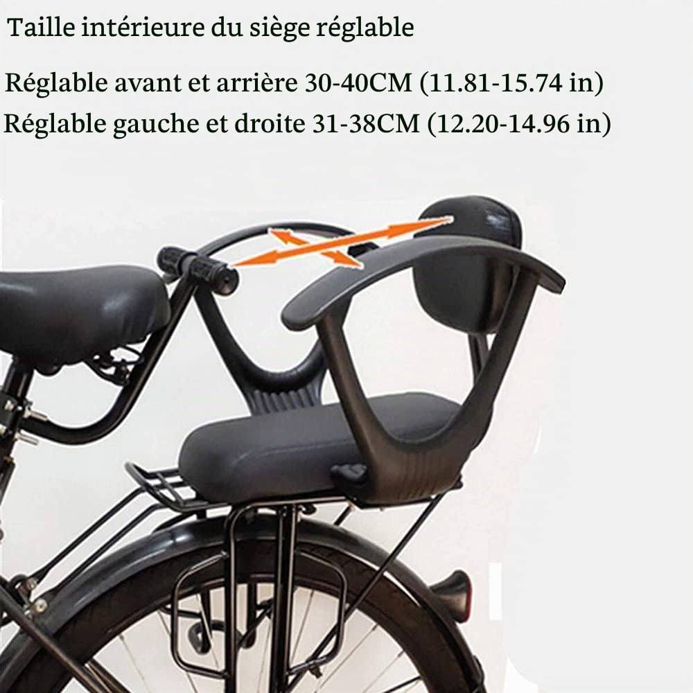 Siege Velo Enfant Arriere Réglables avec Accoudoirs Et Pédales de Ceinture de Sécurité Rembourrés Siège Arrière de Vélo de Sécurité pour Bébé Adapté Au Vélo VTT