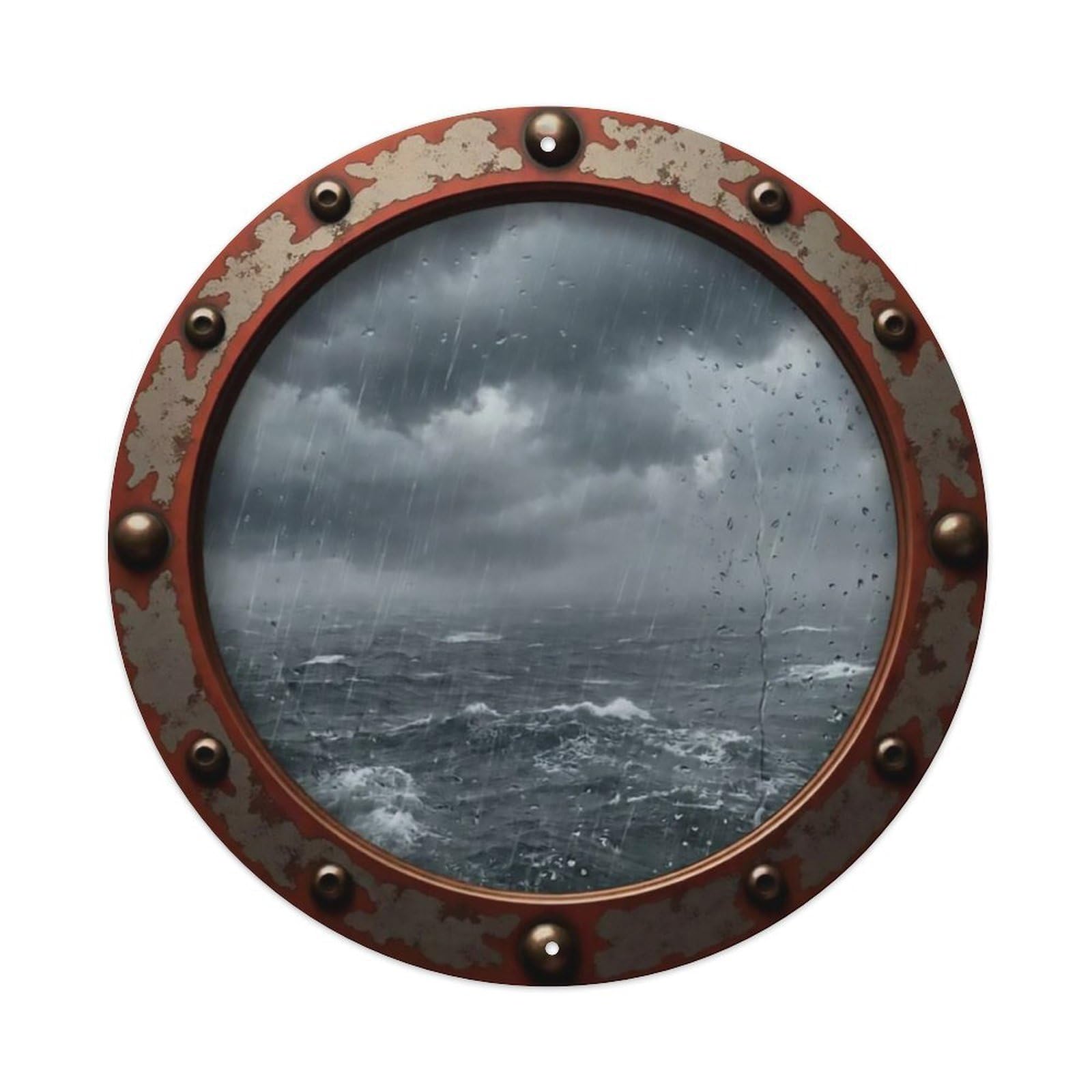 Vintage Porthole Heavy Rainfall View Metal Tin Sign