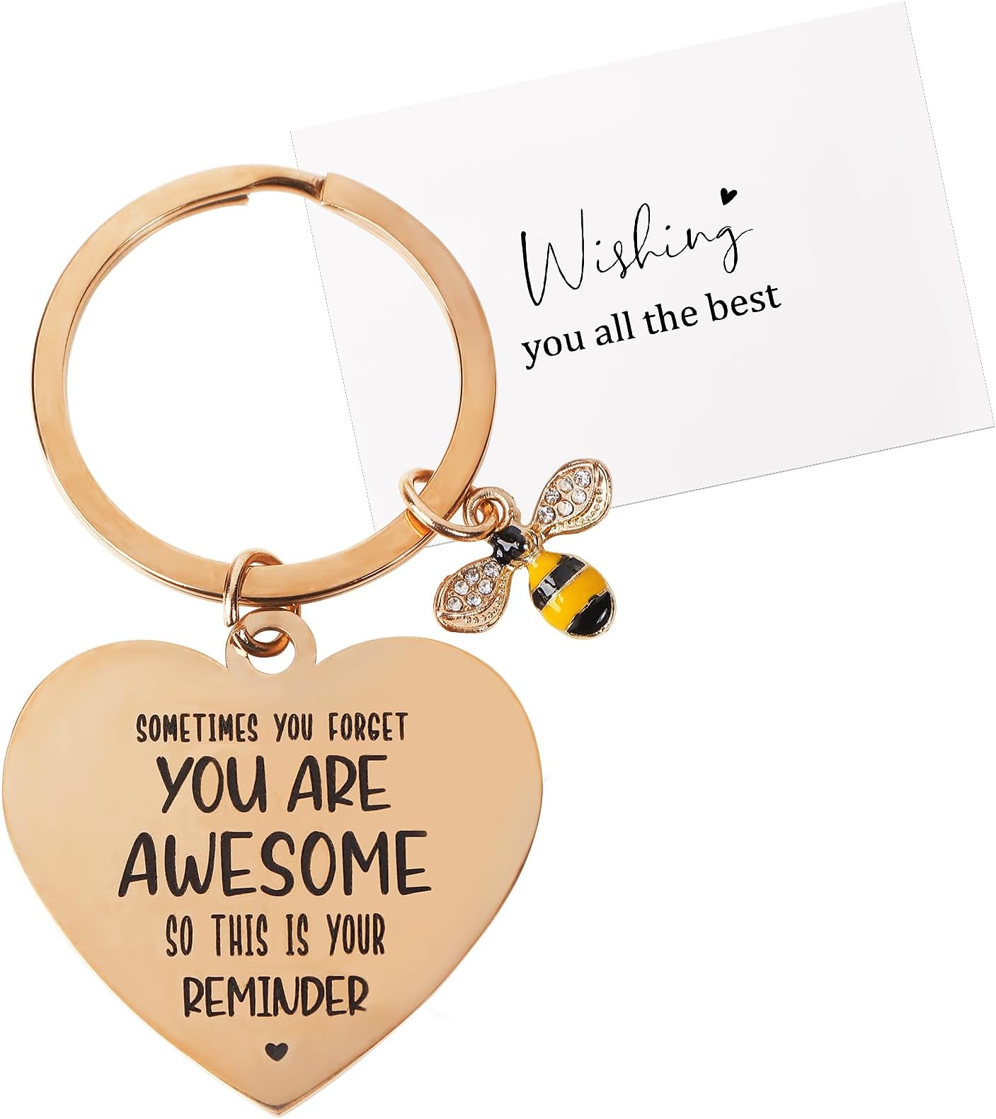 COLOFALLAInspirational Gifts for Women Sometimes You Forget You Are Awesome Gift Rose Gold Keyrings for Women Bee Gifts for Best Friend Christmas Birthday Motivational Gifts