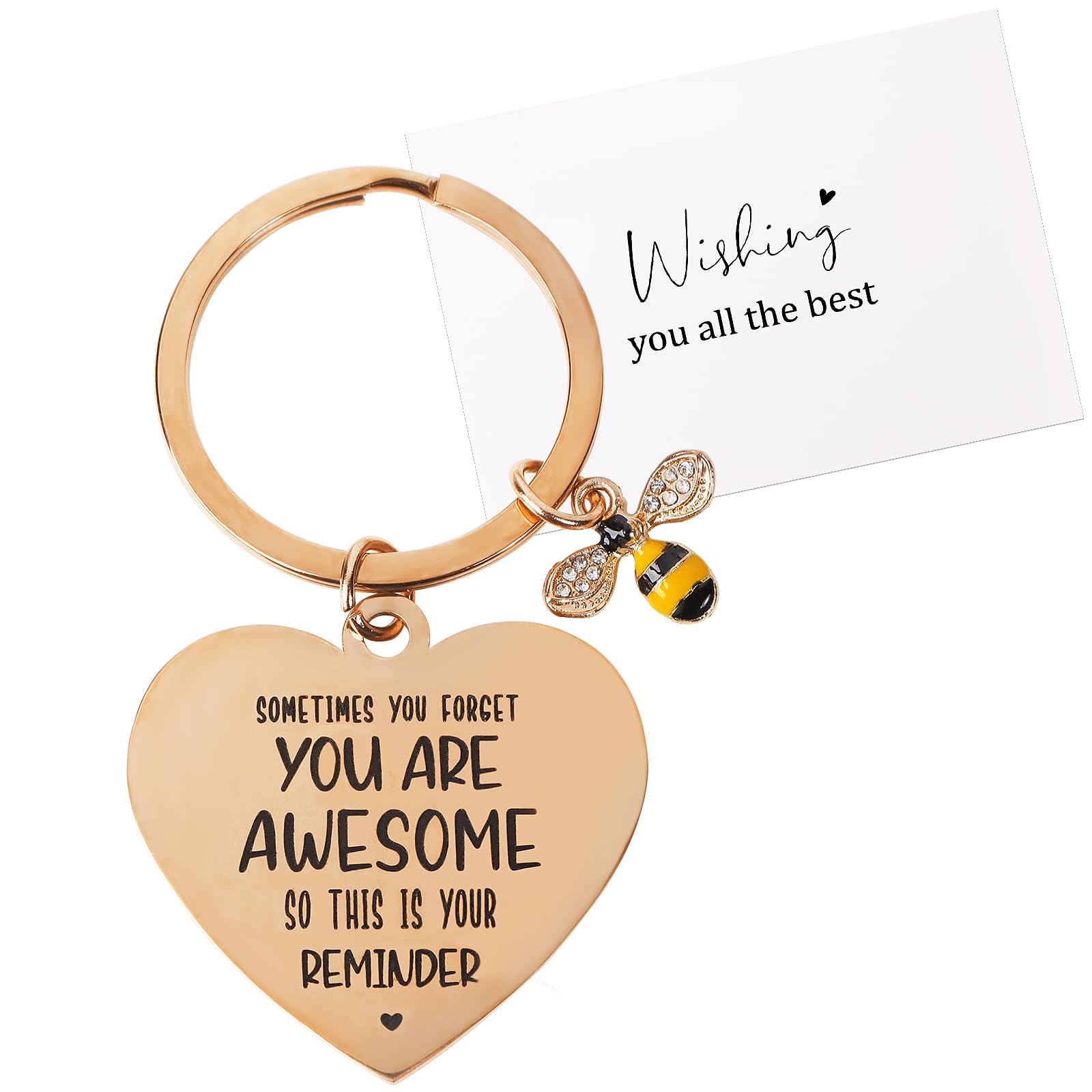 COLOFALLAInspirational Gifts for Women Sometimes You Forget You Are Awesome Gift Rose Gold Keyrings for Women Bee Gifts for Best Friend Christmas Birthday Motivational Gifts