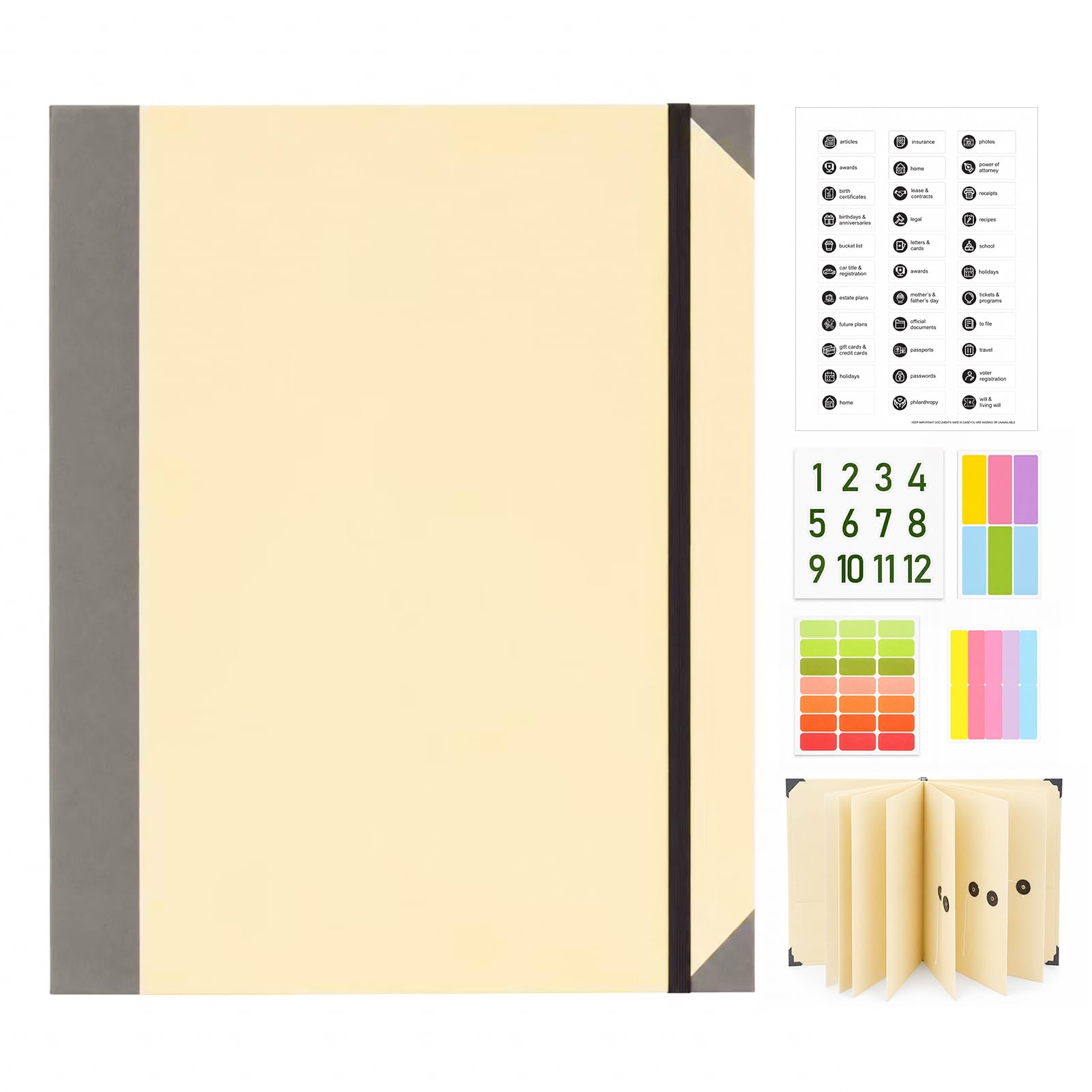 Important - Carpeta organizadora de documentos con etiquetas y bolsillos, carpeta de archivos expandible para certificados de nacimiento, pasaportes y testamentos, carpeta de emergencia familiar, en