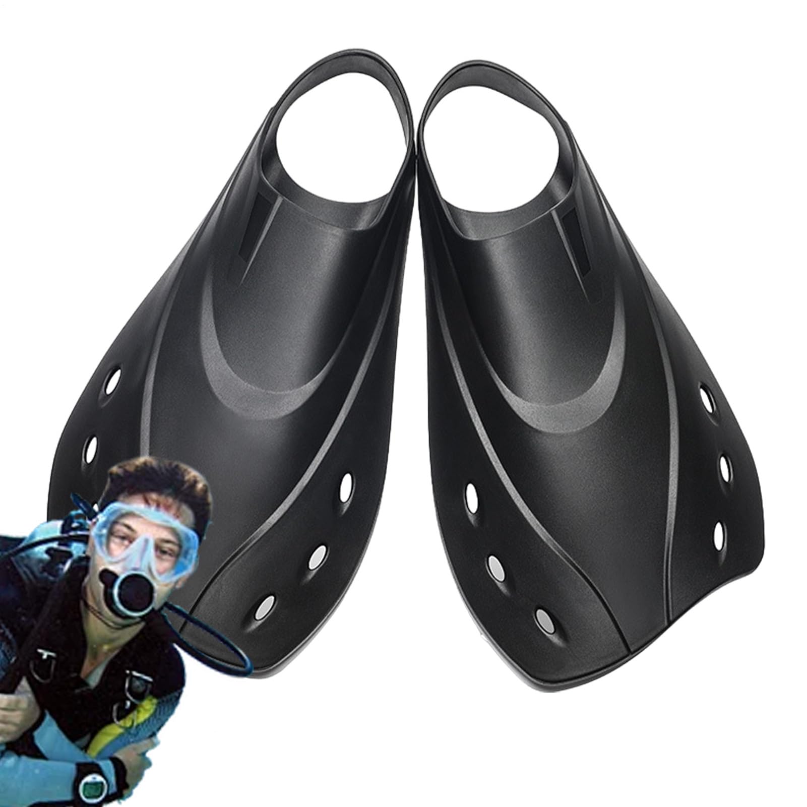 Pinne da nuoto: pinne da immersione corte, alte, compatte ergonomiche, in TPR, comode per allenamento di nuoto, leggere | Allenamento versatile per PR