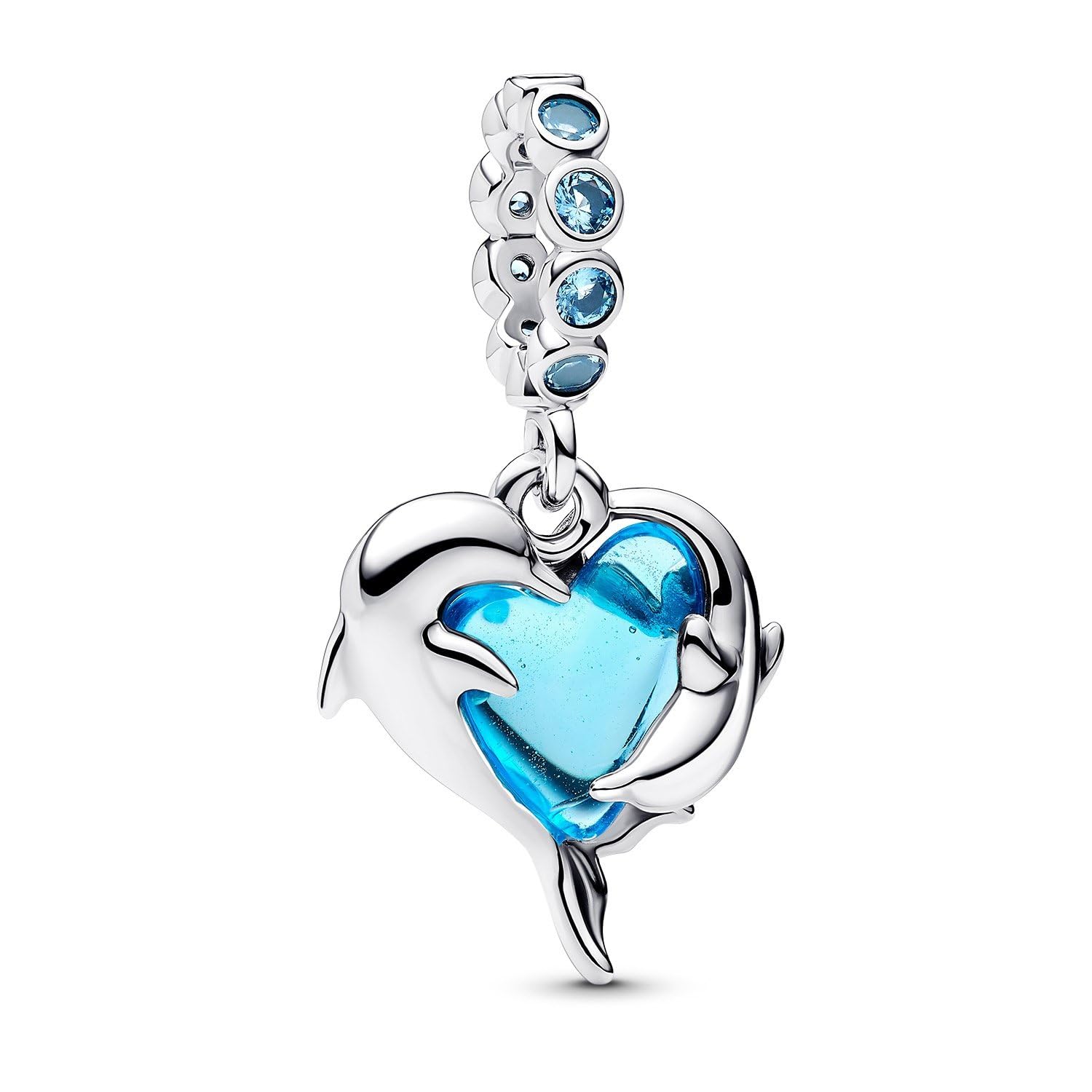 PANDORA Parure di gioielli da donna, collana con ciondolo delfini in vetro di Murano blu a forma di cuore, argento 925, idea regalo romantica 28908