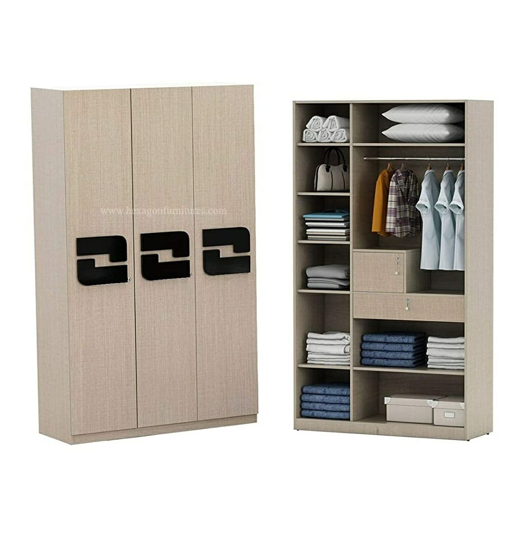 Engineered Wood 3 Door Wardrobe Without Mirror (White and Brown) and with LED Light Multi Colour Keychain of Hexagon Brand.(K-Series)-image-26