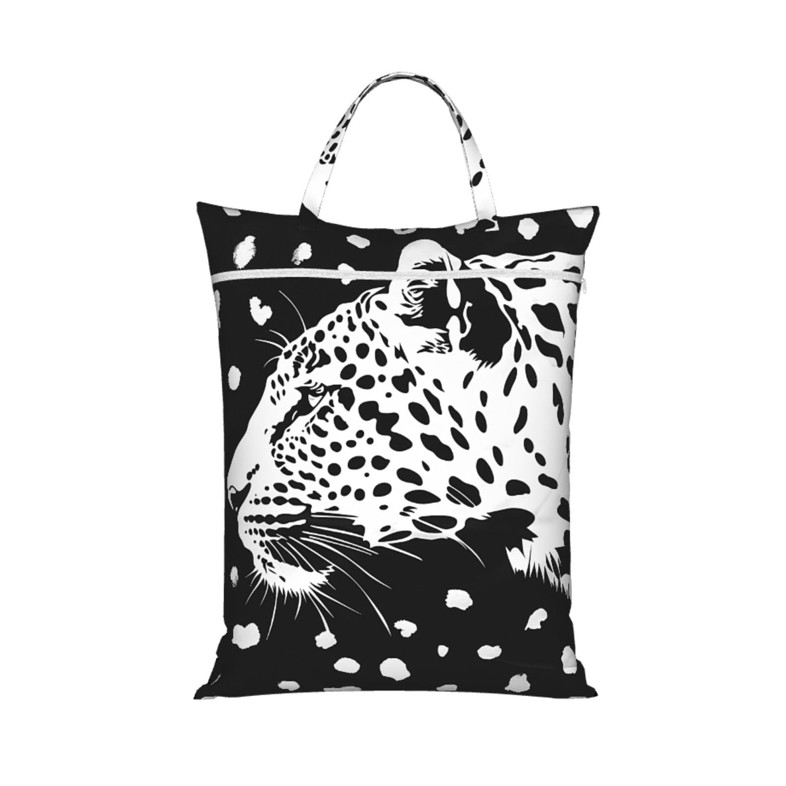 Large Travel Laundry Bags,Black Leopard Print Print with Handle Foldable Laundry Bag for Holidays Gym Swimming and Family Trips, 1Pcs