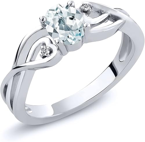 Gem Stone King Anillo para mujer de plata de ley 925 con diamantes cultivados en laboratorio azul cielo y aguamarina blanca 044 quilates piedra