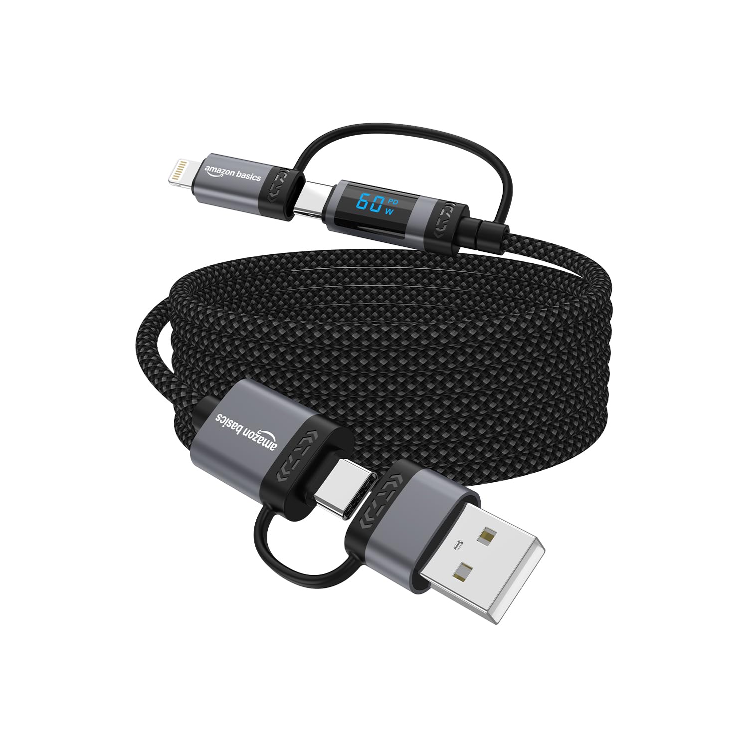 amazon basics 100W Magnetic Charging Cable with LED Indicator, Self-winding, 480Mbps, 4 Ports (2 Type-C, Type-A, Apple Connector), 1.3M Length, For Laptops, Tablets, & High-power Devices (Black)-image-21