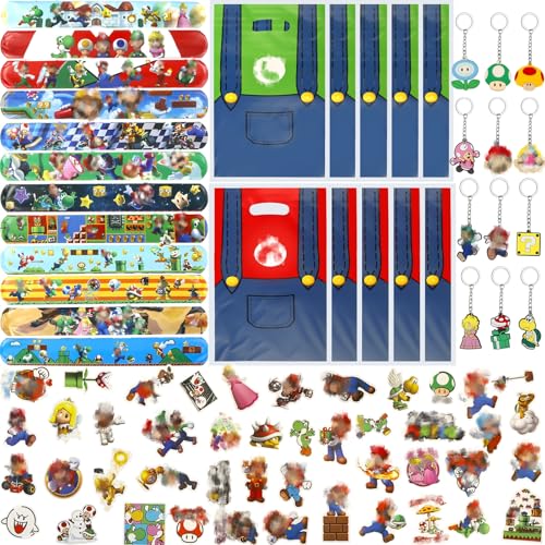 84pcs Party Mitgebsel Kindergeburtstag Geschenke Geburtstag Party Deko Geburtstagsdeko Spielzeug Set mit Geburtstagstüten DIY Aufkleber Schlüsselanhänger für Kinder Zubehör Gadget Give Aways