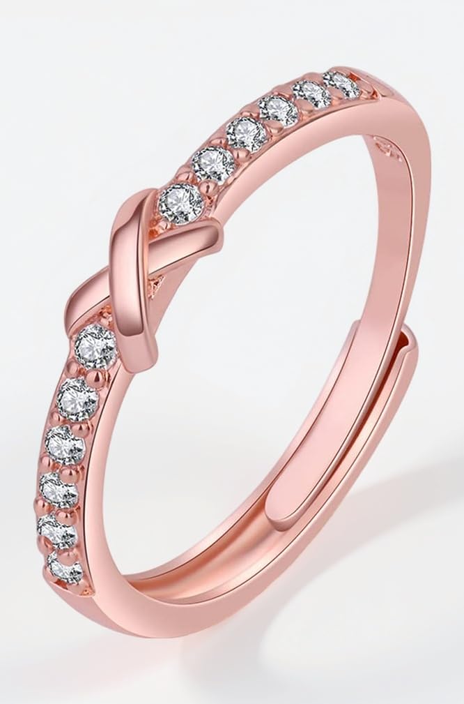 Latest Stylish Rose Gold Plated Adjustable Solitaire Ring for Women and Girls (11922r)