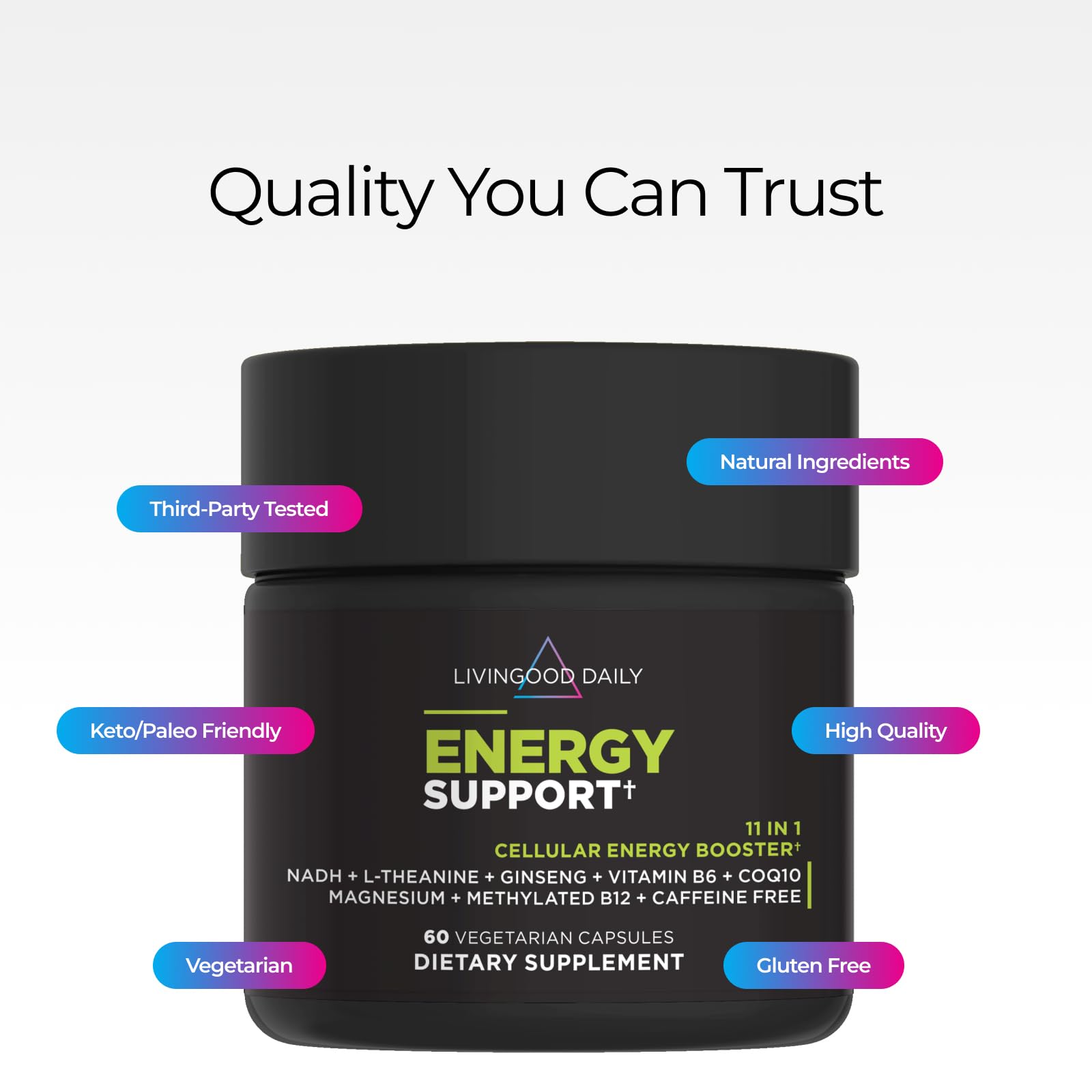 Livingood Daily Energy Support Supplement, Caffeine Free, 60 Capsules — Amazon image 4