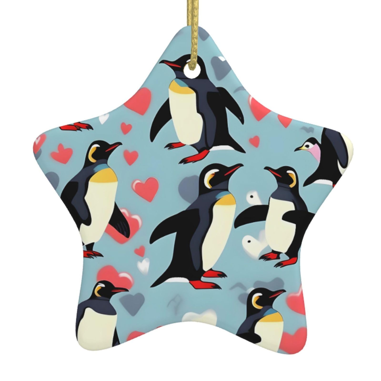I Love Penguins Print Christmas Ornaments, Ceramic Hanging Ornament, Round Shape Decorations