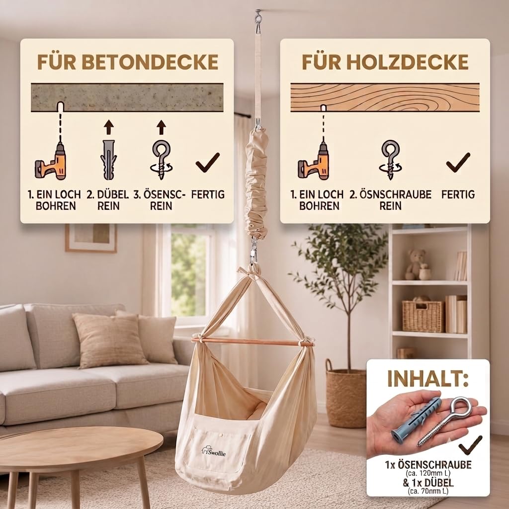 Premium Federwiege Grau - Bio-Baumwolle - für Babys ab Geburt bis 15 Kg - Schafwollmatratze -geborgener Babyschlaf - ergonomische Liegefläche