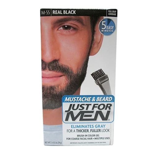 JUST FOR MEN Gel de color para bigote y barba M-55 negro real 1 unidad (paquete de 6)