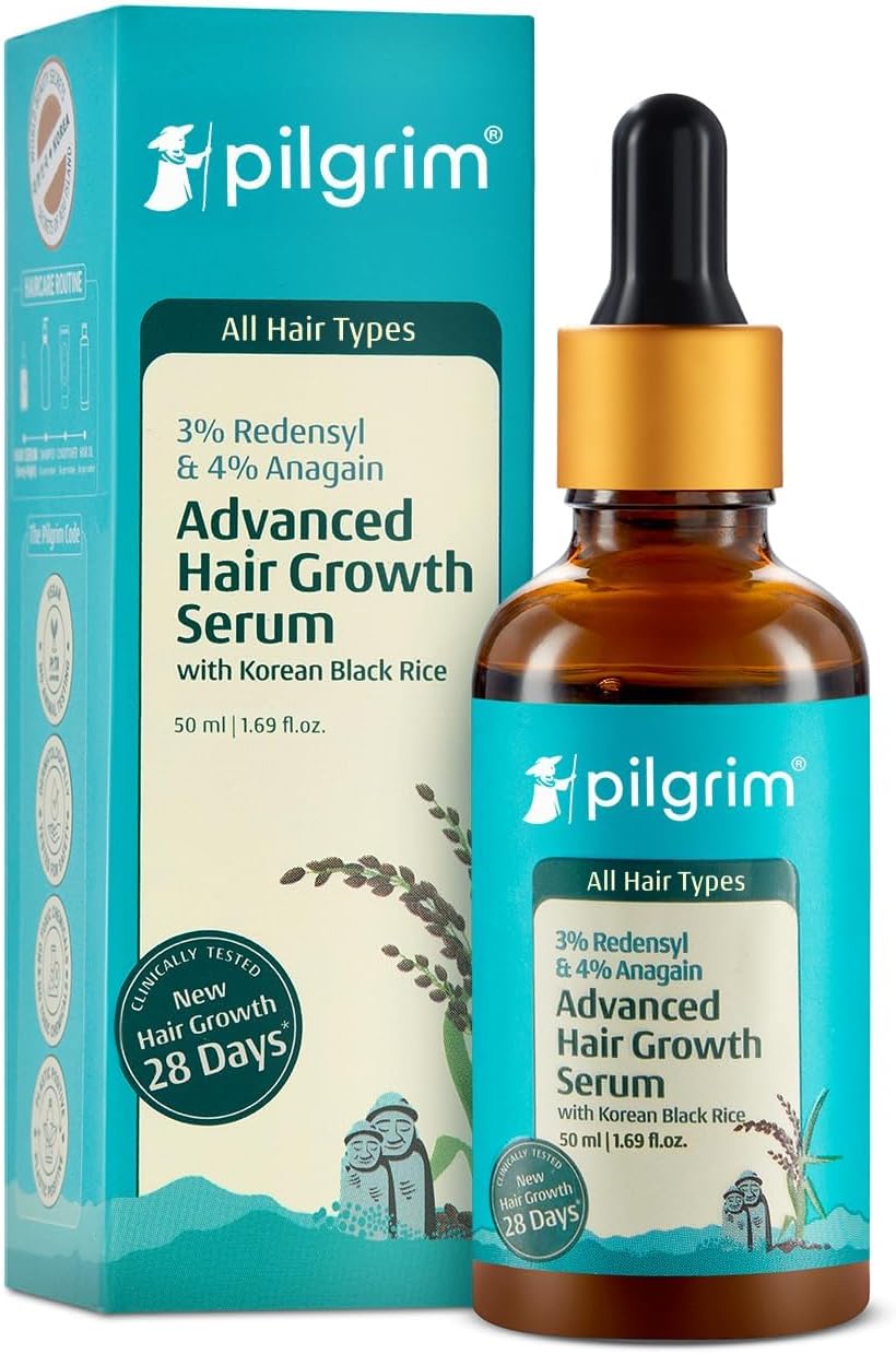 Pilgrim Hair Serum with Green Tea – 3% Redensyl 4% Anagain Advanced Hair Growth Serum to Control Hair Fall Loss Strengthening Dry Damage Repair Rebalance with Natural Ingredients for Men Women (50ml)