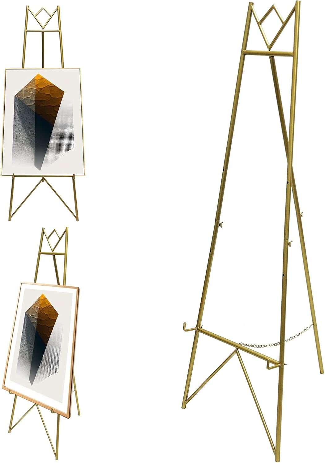 58 Inch Floor Easels for Display Wedding Sign,Iron Adjustable Arts & Crafts Easels,Metal Easel Stand with Chain Support for Mirror(Gold)