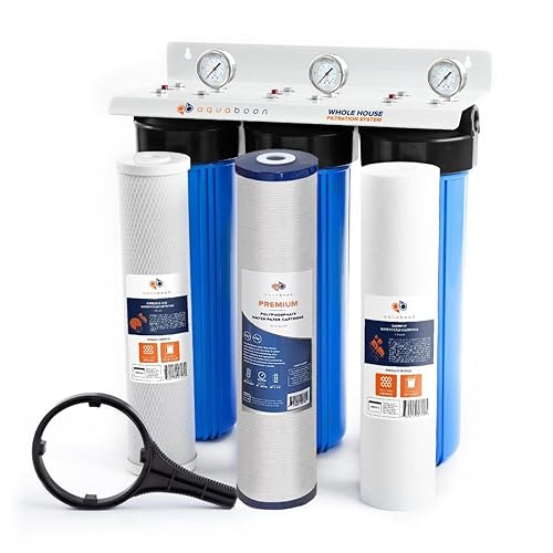 Aquaboon Sistema de filtro de agua de 3 etapas para toda la casa de 20 "x4.5" para manómetros de presión de soporte de acero inoxidable