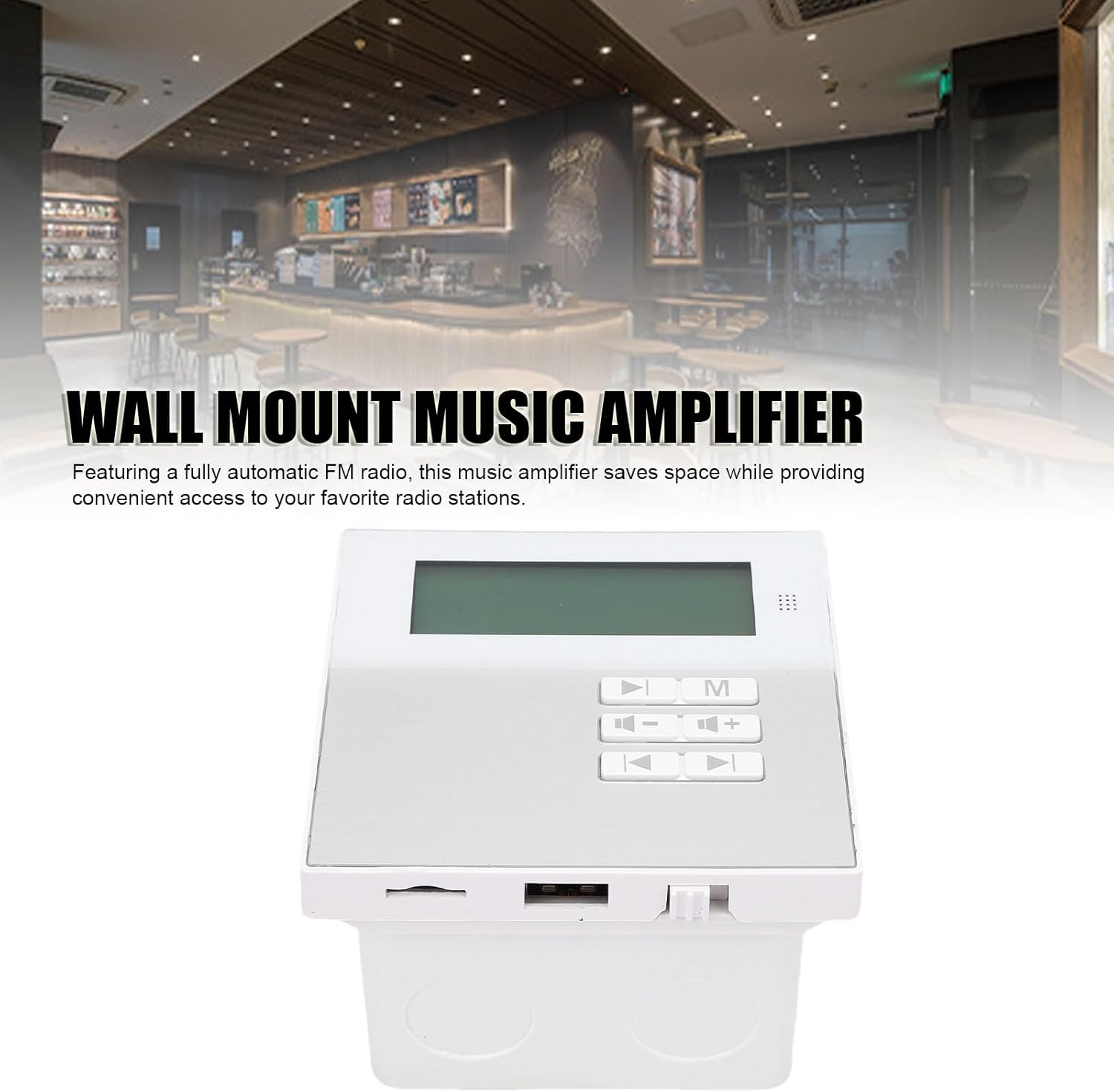 GOWENIC Wall Mount Music Amplifier installed on a wall in a modern room setting.