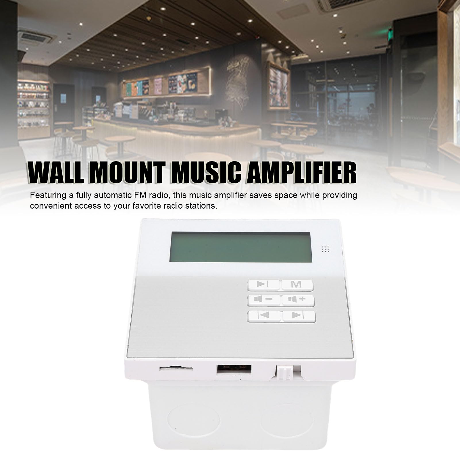 Goshyda Amplificador de Música de Montaje en Pared Bluetooth 5.3: 40 Vatios, Soporte Multiformato, Diseño que Ahorra Espacio con Control Remoto Inalámbrico para Cafetería y Uso Doméstico