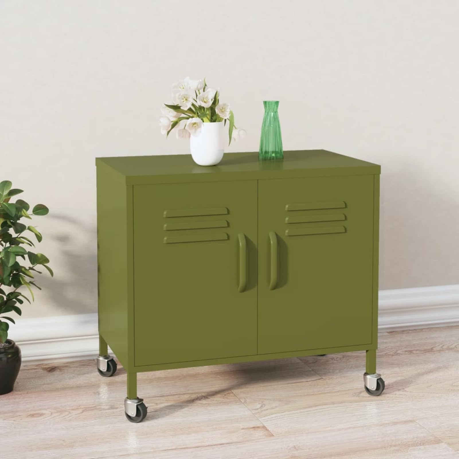 Lagerschrank Olivgrün 60x35x56 cm LagerschräNke Gartenschrank Lagerschrank Highboard Schrank Stahl