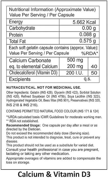 Miniatura 3 de Cápsulas de calcio y vitamina D3 Carbonato de calcio 500 mg de vitamina D3 200 UI Suplemento de calcio para hombres y mujeres para la salud ósea y