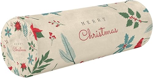Miniatura 1 de JUNZAN Almohada amarilla de muérdagos florales de Navidad para leer hacia abajo Almohada de rollo de cuello almohadas redondas para sillas para