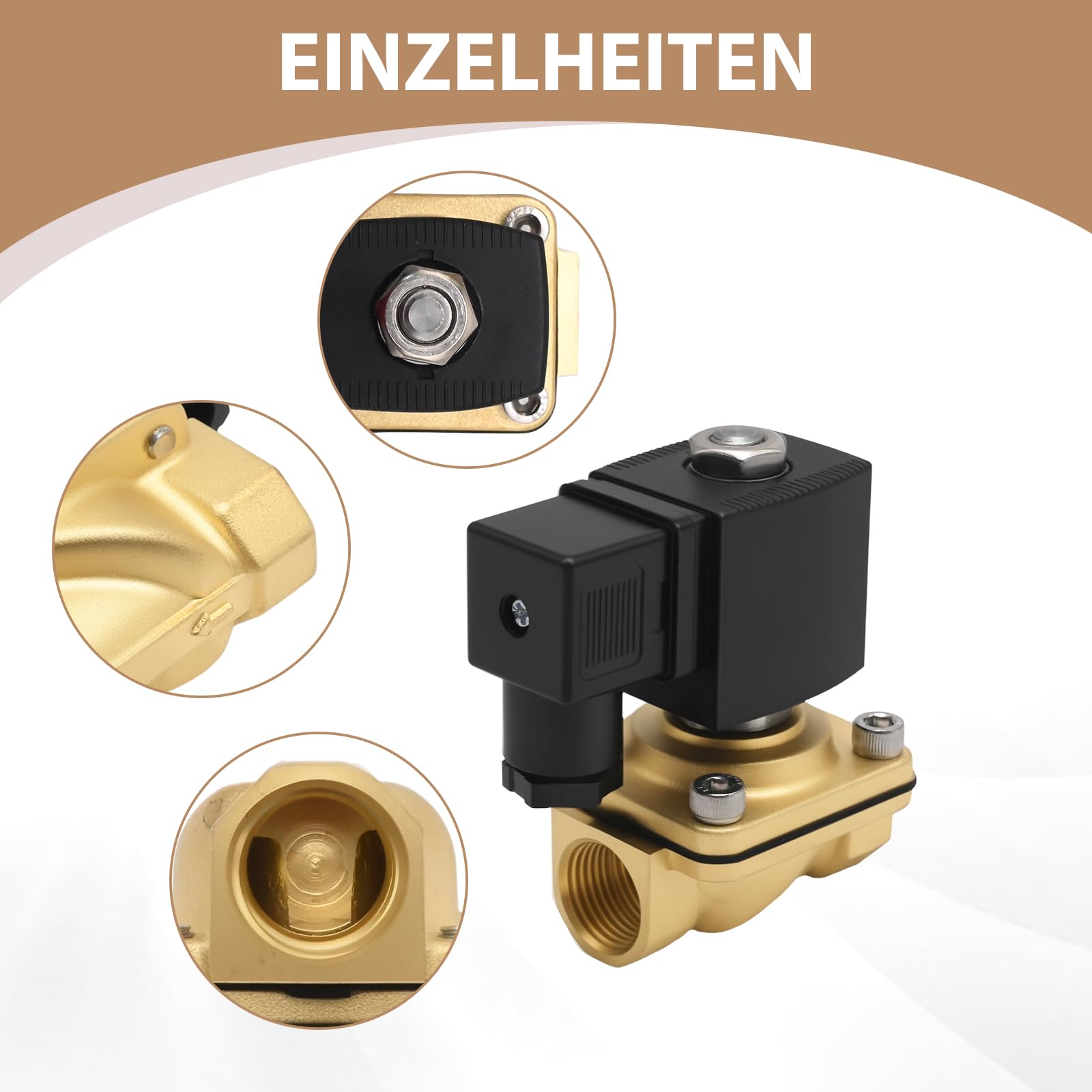 Hoypeyfiy Électrovanne en laiton, à action directe, 3/4", 230 V CA, 0-10 bar, convient pour l'eau, l'air, les gaz et l'huile (1/2")