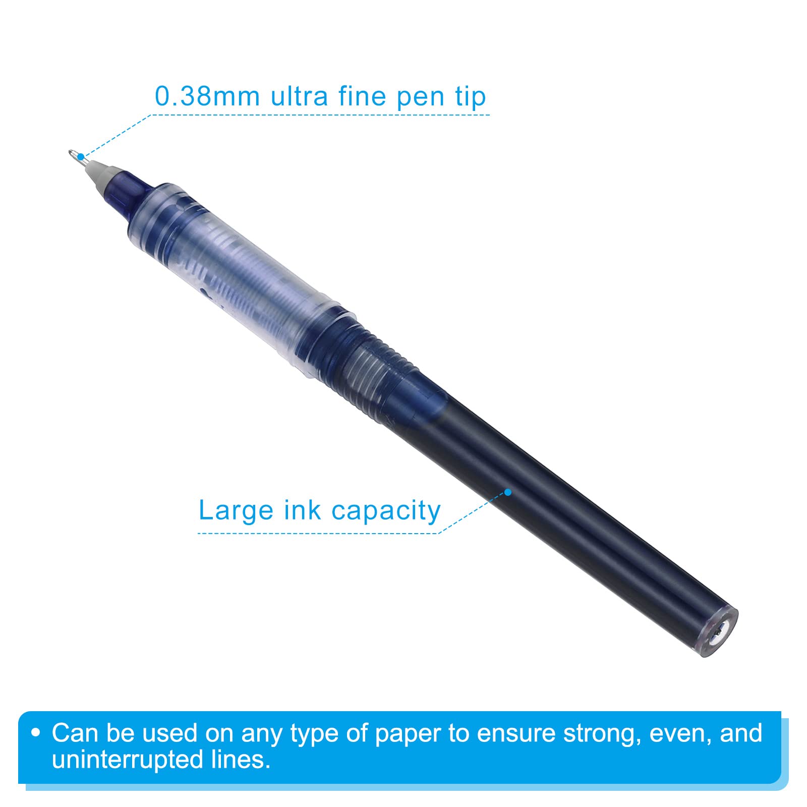 PATIKIL Rollerball Pens, 12 Pack Rolling Ball Pen 0.38mm Ultra Fine Point Quick Drying Liquid Ink Pen for Writing Drawing Doodling Blue - Image 4