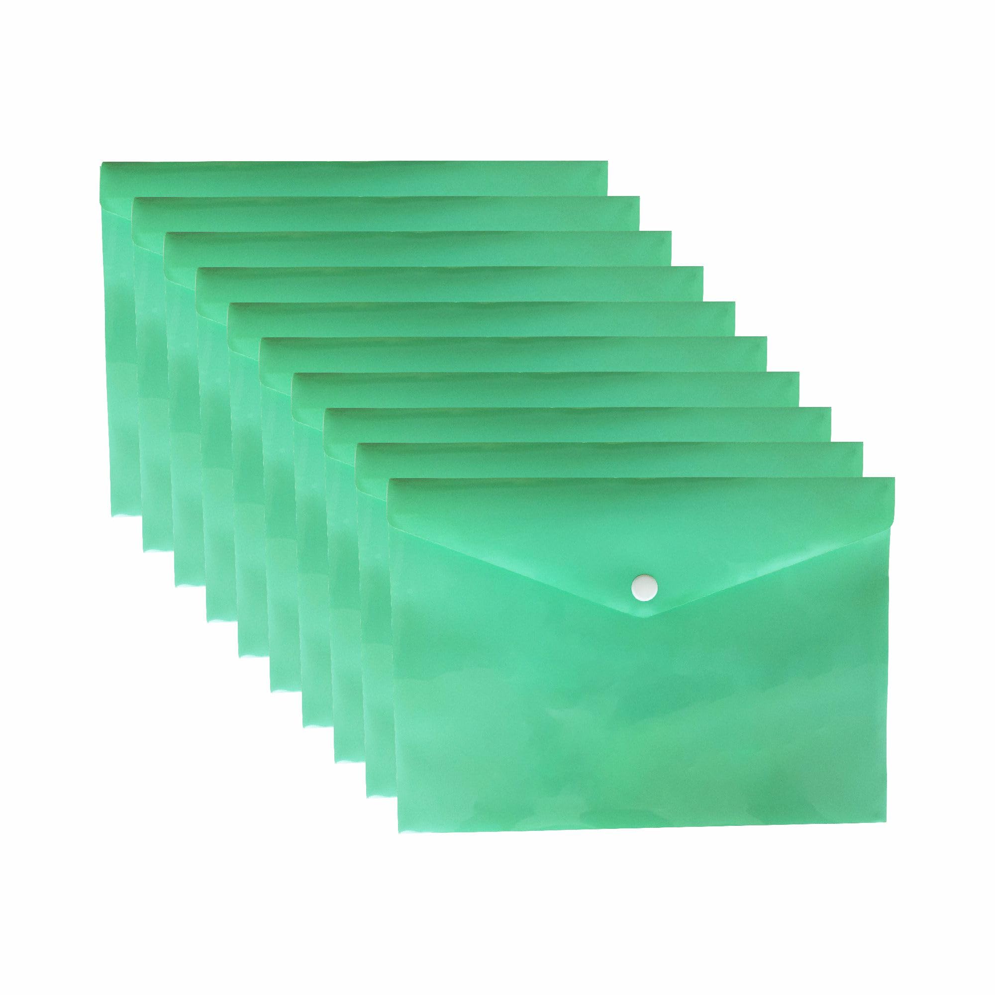 M1SS Plastic Wallets Folders – Pack of 20 Document Folder, Plastic Popper Wallet with Button Closure for Home, School, Travel and Office Supplies Storage (Pastel, Green, A5)
