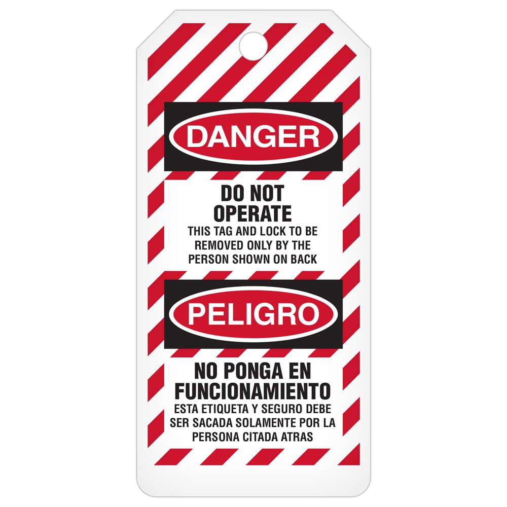 INCOM Manufacturing Lockout Tags on a Roll, Danger Do Not Operate (Bilingual English/Spanish), Heavy-Duty DuraPly™, 6.25 Inch x 3 Inch x 10 Mil, 100 roll, RT7535C