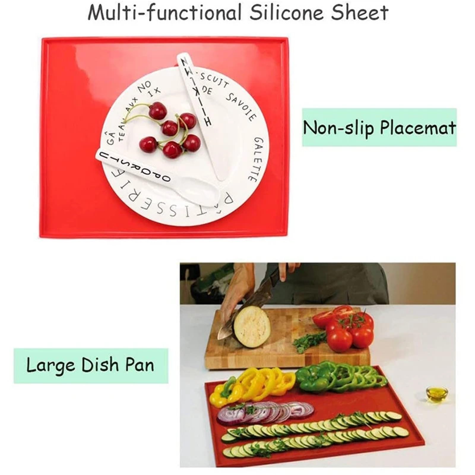 Tapete Para Horno Alfombrillas antiadherentes for horno, herramientas de repostería, alfombra silicona for hornear, molde for rollos pastel, almohadilla for, 2 uds(Red)