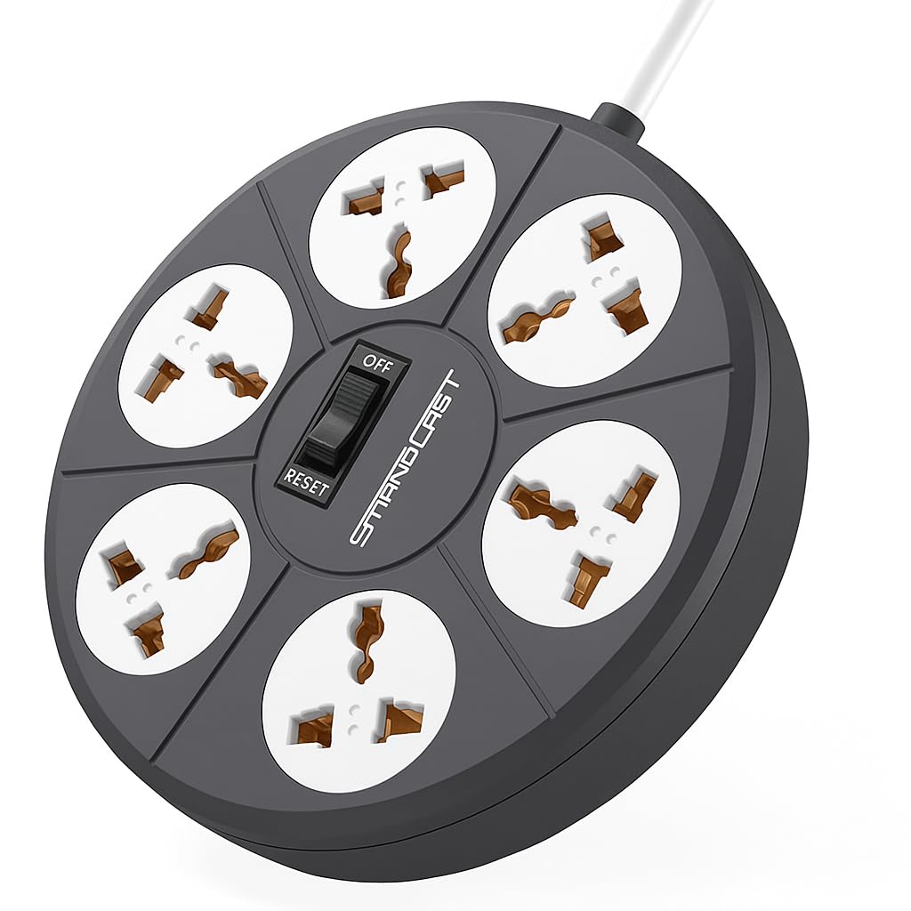 STANDLAST 6-Socket Extension Board with Surge Protector | 10A Multi Plug Spike Guard | 3 Meter Heavy Duty Cord | 240V Power Strip for Home, Office, Appliances – Grey