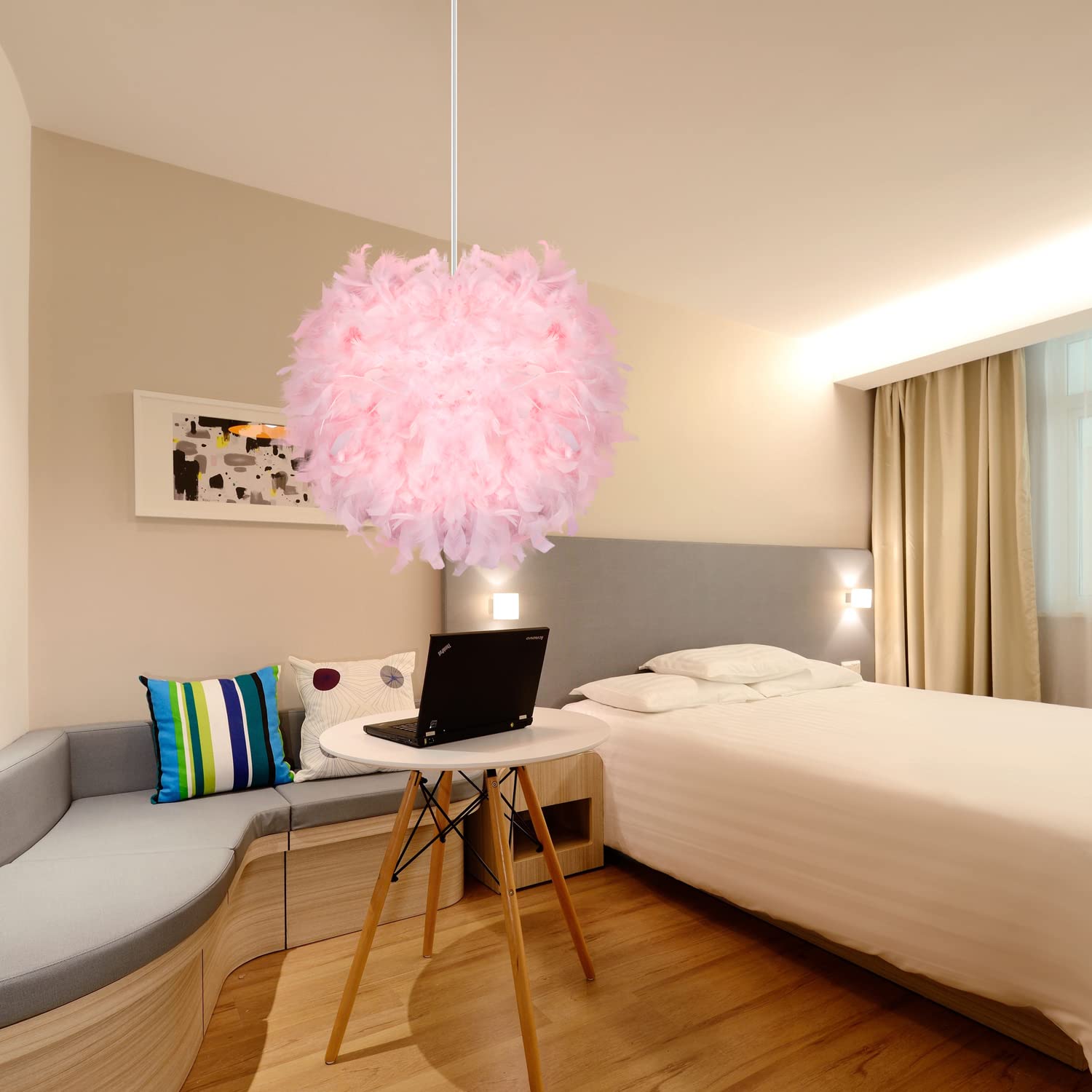 Lampade a Sospensione Scandinavo con Piume, Lampadario Moderno Romantico, Lampadario Creativo Paralume di Piume per Camera delle Ragazze, Camera da Letto, Salotto, Sala da Pranzo (Rosa)