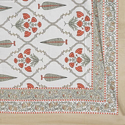 Image of Living Roots Jaipuri Hand Block Print Double Cotton Bedsheet & 2 Pillow Covers, for Mattress Upto 8 inches Thick, No Colour Bleeding, Red Colour, Super King Size 96 * 104 inches, 150TC (572-C)