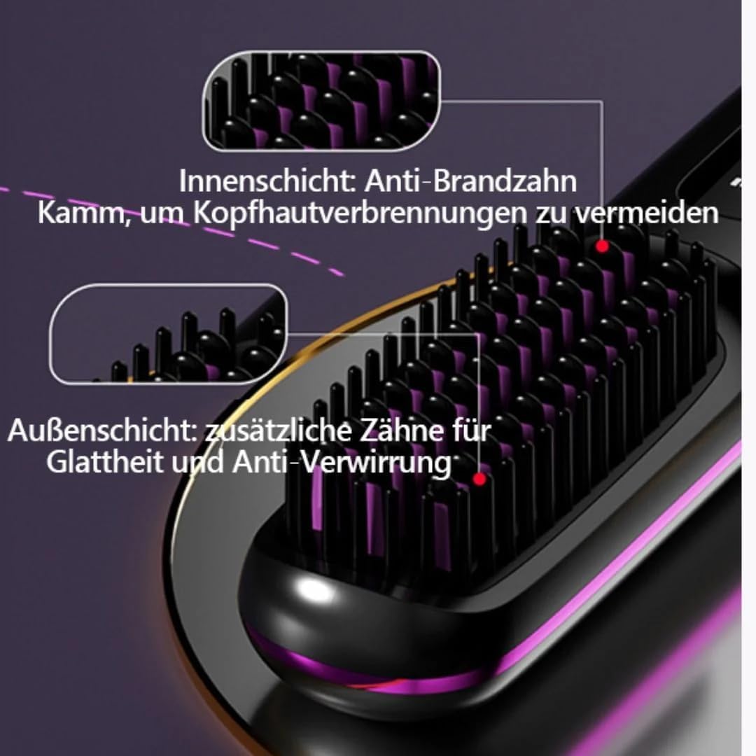 Clinora - Spazzola lisciante per capelli corti, senza fili con indicatore LED, spazzola lisciante e spazzola per lo styling, 3 livelli di temperatura, per capelli lisci, ricci e asciutti, portatile