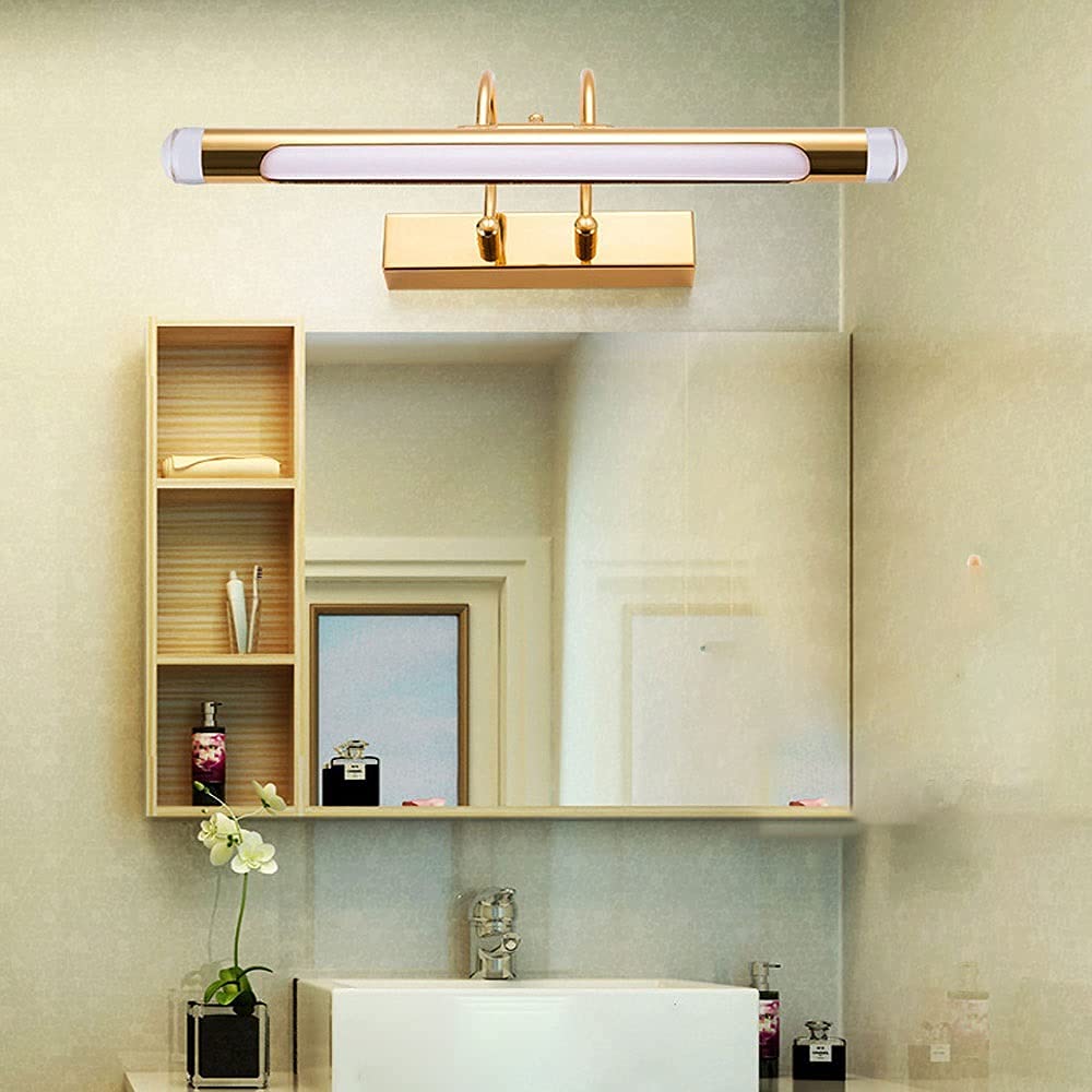 Lampade da bagno lineari con lampada da trucco in oro, lampade da specchio lunghe da 31,5 pollici, luci frontali a specchio a LED minimaliste per camera da letto con armadio a specchio