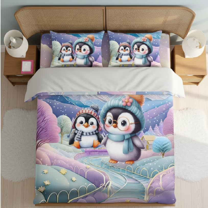Image of Premium 7D Printed King Size Bedsheet Set with Pillow Covers Soft Cotton Blend Double Bedsheet for Home (Pillow Covers :18x28 inches Bedsheet :90x100 Purple,Blue)