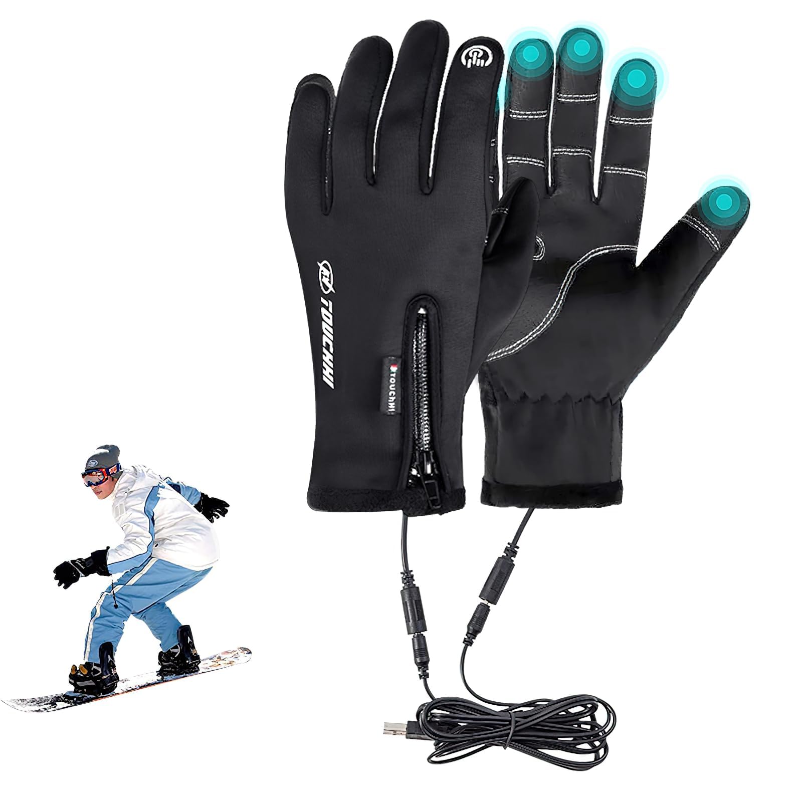 Eznaobo USB Heated Gloves for Men Women, Winter Thermal Gloves, Touchscreen Electric Heating Gloves, Winter Full Finger Heated Ski Gloves, for Cycling, Hiking, Outdoor Sports (M)