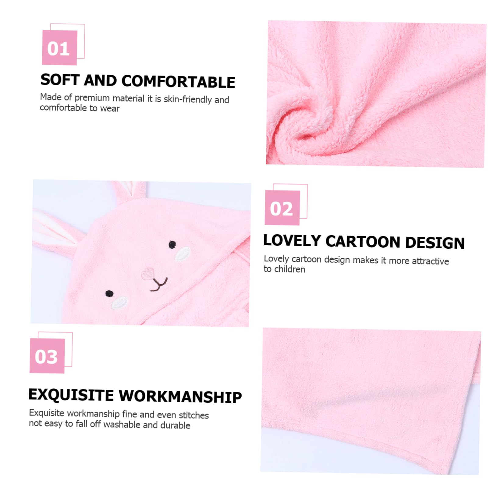 Serviette de Bain Rose Dessin Animé à Capuche 70x140 Garçon et Filles