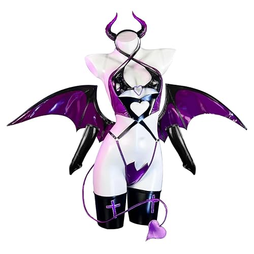 KORURACLUB Cosplay Lingerie Upgraded Succubus Women's Bodysuits Cosplay Underwear Halloween Lingerie for Women Sexy Costumes - L - Purple