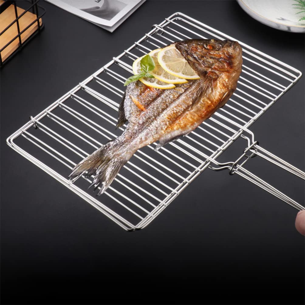 Kichvoe Griglia per agnello, griglia per pesce, in acciaio inox, antiaderente, accessori per carne, bistecca, gamberetti, verdure, braciole, falò, attrezzatura da cucina