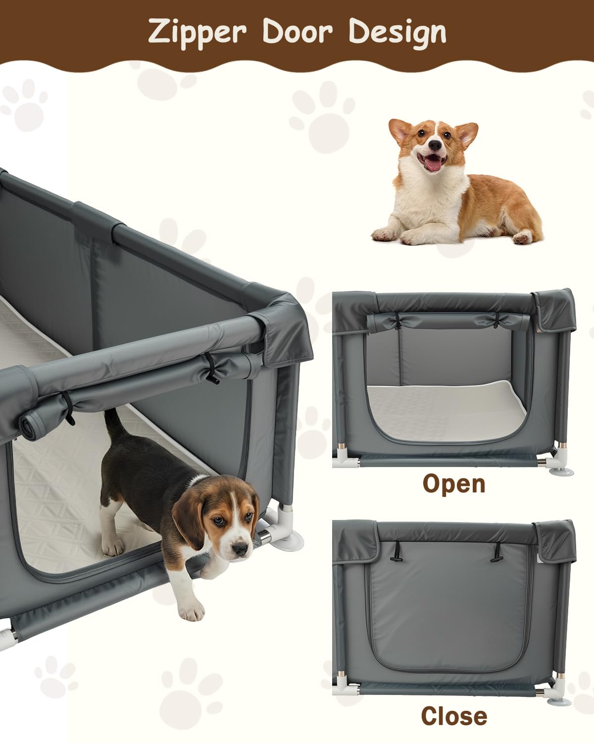 Boîte de naissance pour chiens de petite et moyenne taille - 120 x 120 x 45 cm | Grise, clôture d'activité pour chiots, tissu Oxford avec coussin absorbant pour chiot