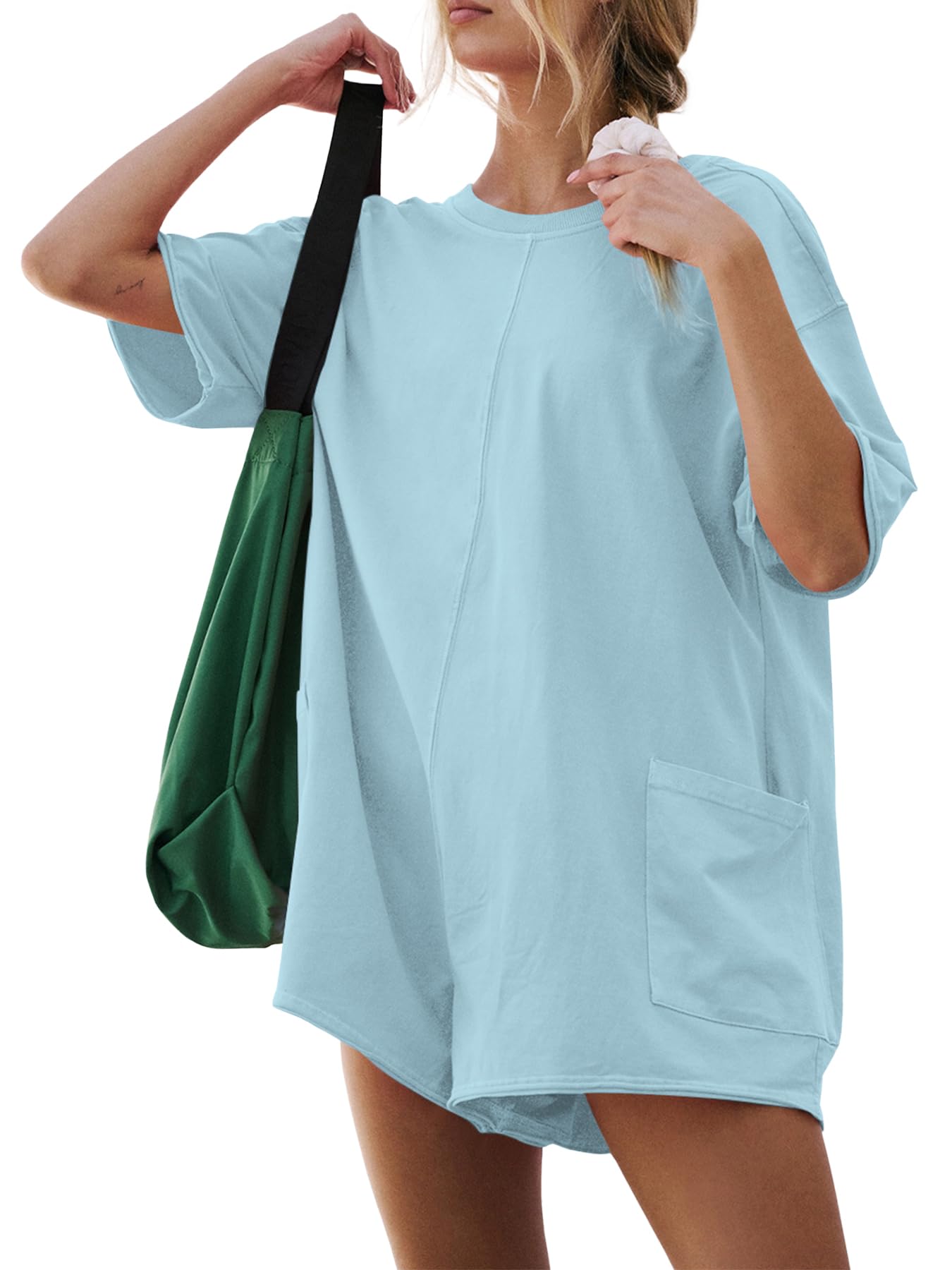 GTETKDE Rompers for Women Casual Workout Oversized Jumpsuits Athletic Loose Hot Shot Tee Romper with Pockets 2024 Clothes