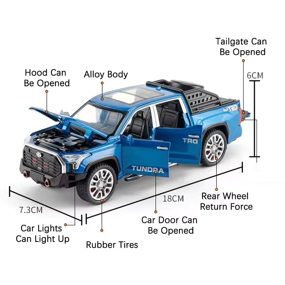 Image of 1:32 Toyota Tundra Alloy Pickup Off-Road Diecast Metal Pull Back Car with 6 Openable Doors with Sound and Light Toy Decoration car Best Gift Toys for Kids 【Color As Per Stock】