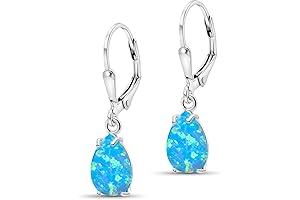AWIN Sterling Silver Blue Opal Leverback Earrings 26MM Long