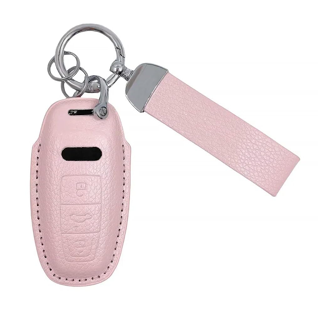 Kirain Unisex Pink C Ar Key Case Protector Compatible With Audi A3 A4 A5 A6 A7 A8 A6l A8l Q5 Q7 Q8 Rs6 Rs7 S3 S6 S7 Sq7 Sq8 C8 D5 E-Tron Sportback 3 Buttons Leather Auto Key Shell Protective Sleeve (Pink C)