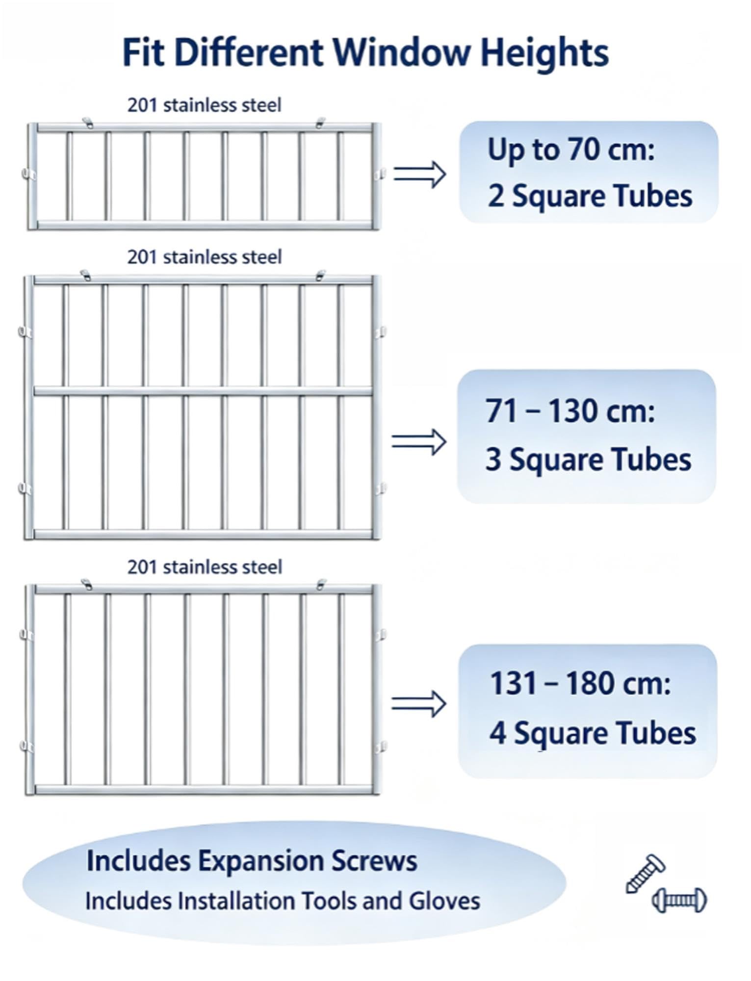 Barre sécurité fenêtre inox 201, grille anti-vol pour fenêtres et balcons