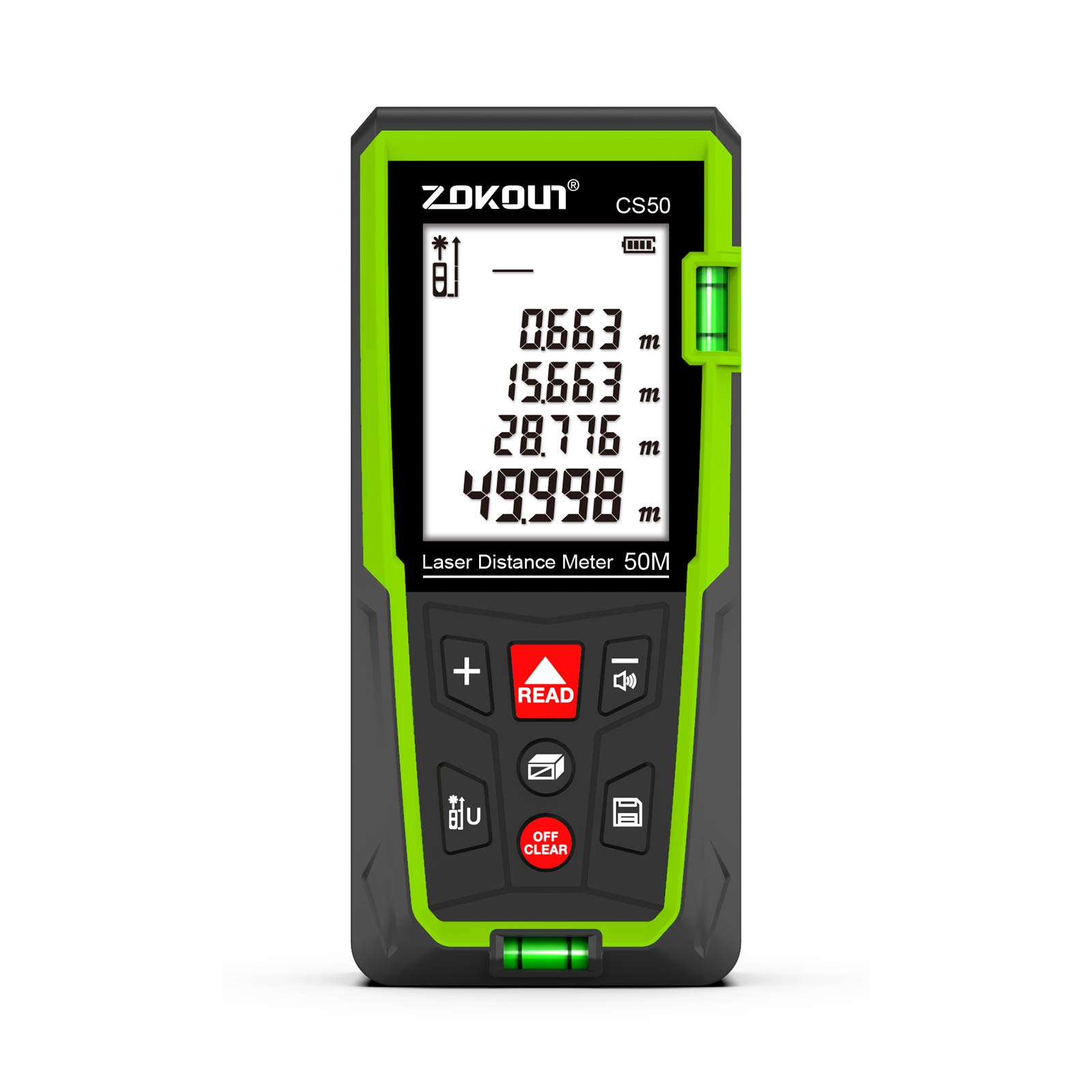 Zokoun Laser Distance Measure 165Ft, Backlit LCD, M/in/Ft with High Accuracy Pythagorean Mode, Measure Distance, Area and Volume, Record Storage 99 data and include 2 AAA Battery (CS50)