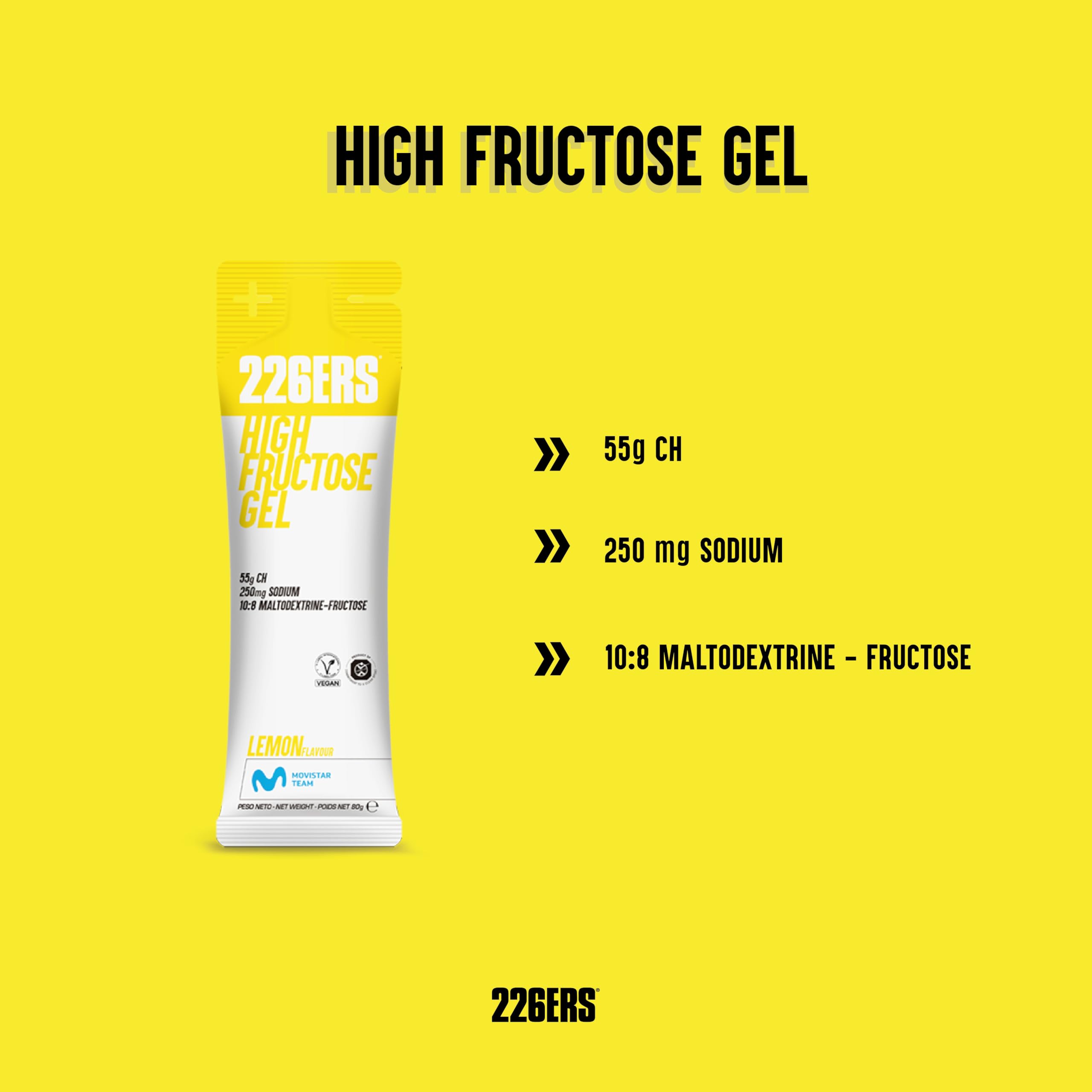 226ERS High Fructose Gel Energiegel, Zitronengeschmack, 24 x 80 g | Maltodextrin und Fruktose, Vegan, Glutenfrei, Für Sportler, Kohlenhydratzufuhr